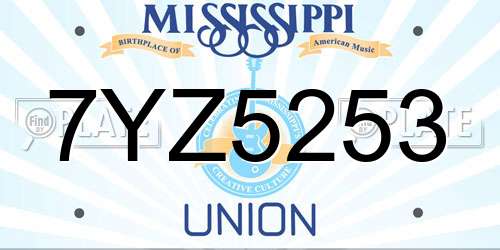 7YZ5253 Mississippi License Plate