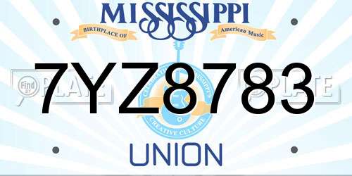 7YZ8783 Mississippi License Plate