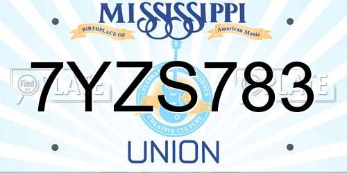 7YZS783 Mississippi License Plate