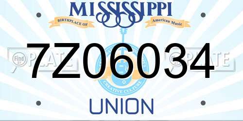 7Z06034 Mississippi License Plate