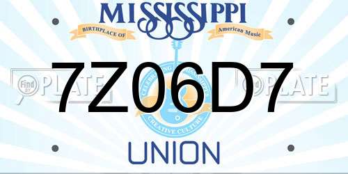7Z06D7 Mississippi License Plate