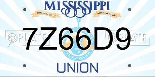 7Z66D9 Mississippi License Plate