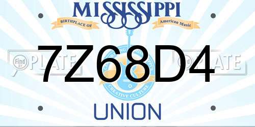 7Z68D4 Mississippi License Plate