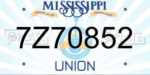 7Z70852 Mississippi License Plate