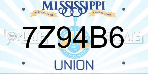 7Z94B6 Mississippi License Plate