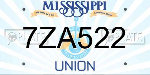 7ZA522 Mississippi License Plate