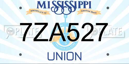 7ZA527 Mississippi License Plate