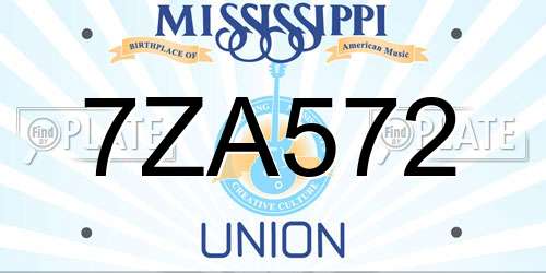 7ZA572 Mississippi License Plate