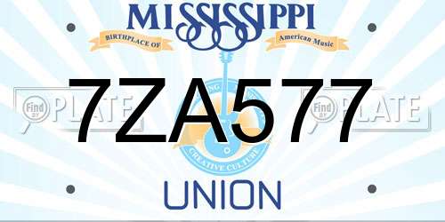 7ZA577 Mississippi License Plate
