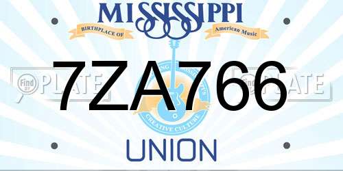 7ZA766 Mississippi License Plate