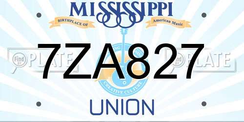 7ZA827 Mississippi License Plate