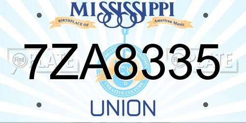 7ZA8335 Mississippi License Plate