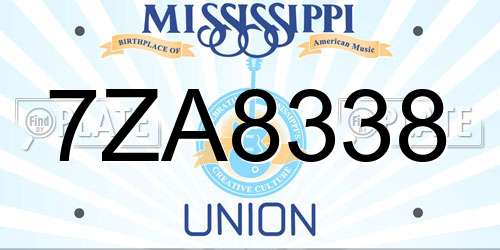7ZA8338 Mississippi License Plate