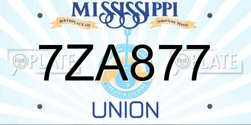 7ZA877 Mississippi License Plate
