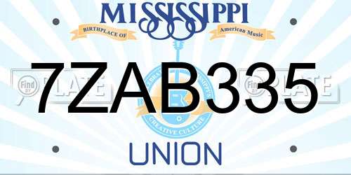 7ZAB335 Mississippi License Plate