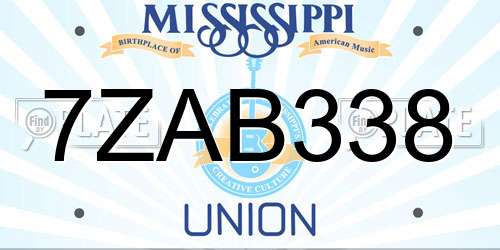 7ZAB338 Mississippi License Plate