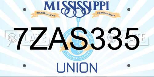 7ZAS335 Mississippi License Plate