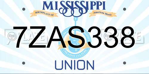 7ZAS338 Mississippi License Plate