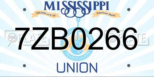 7ZB0266 Mississippi License Plate