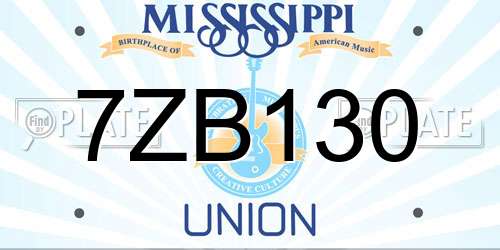 7ZB130 Mississippi License Plate