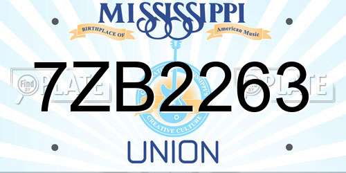 7ZB2263 Mississippi License Plate