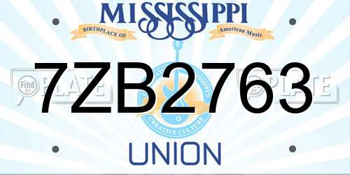 7ZB2763 Mississippi License Plate
