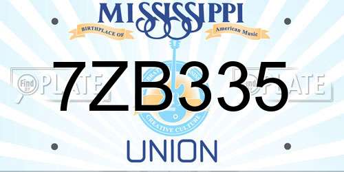 7ZB335 Mississippi License Plate