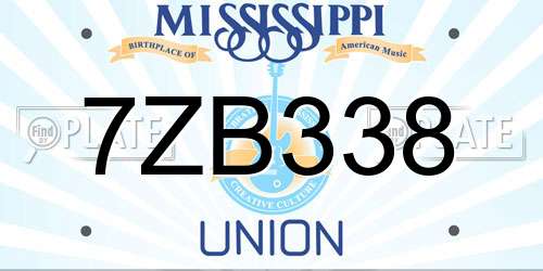 7ZB338 Mississippi License Plate
