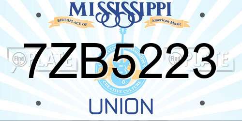 7ZB5223 Mississippi License Plate