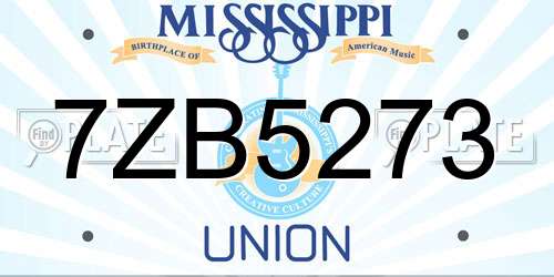 7ZB5273 Mississippi License Plate