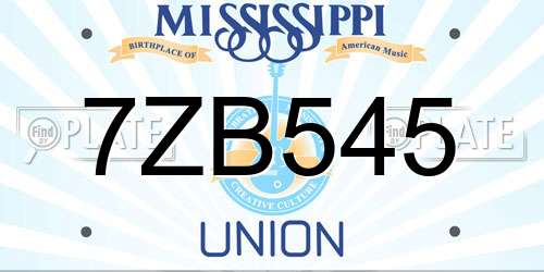 7ZB545 Mississippi License Plate