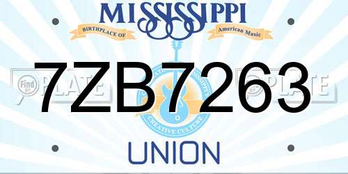 7ZB7263 Mississippi License Plate
