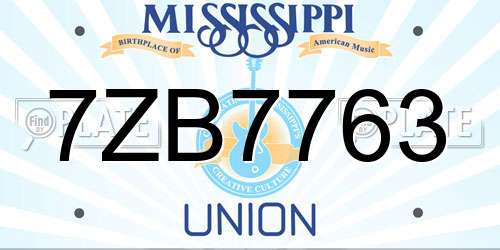 7ZB7763 Mississippi License Plate