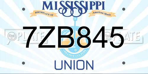 7ZB845 Mississippi License Plate