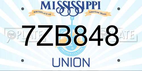 7ZB848 Mississippi License Plate