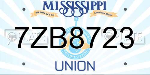 7ZB8723 Mississippi License Plate