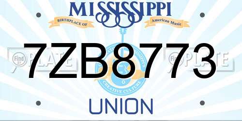 7ZB8773 Mississippi License Plate