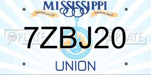 7ZBJ20 Mississippi License Plate