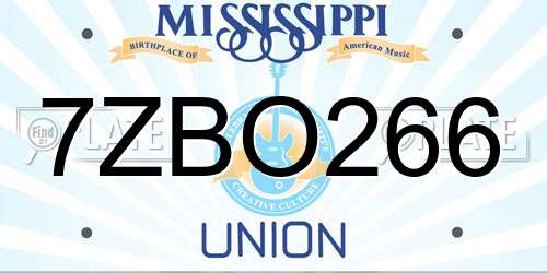 7ZBO266 Mississippi License Plate