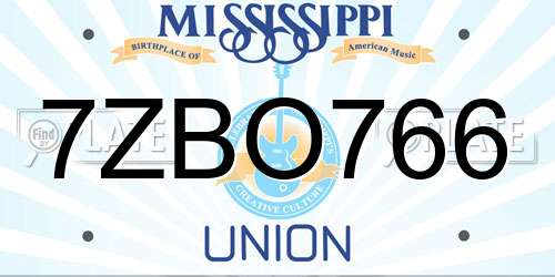 7ZBO766 Mississippi License Plate