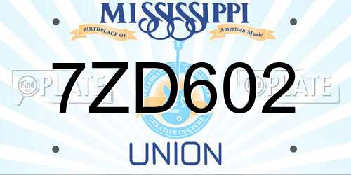 7ZD602 Mississippi License Plate