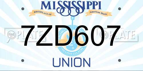 7ZD607 Mississippi License Plate