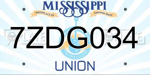 7ZDG034 Mississippi License Plate
