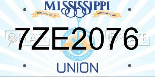7ZE2076 Mississippi License Plate