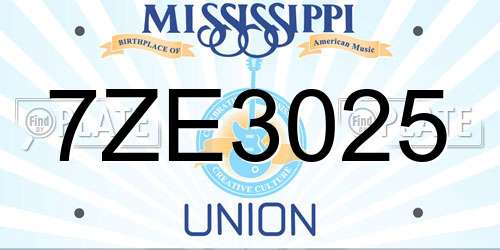 7ZE3025 Mississippi License Plate