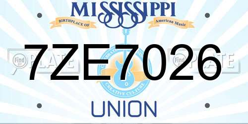 7ZE7026 Mississippi License Plate