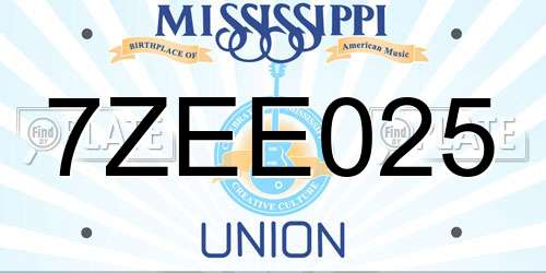 7ZEE025 Mississippi License Plate