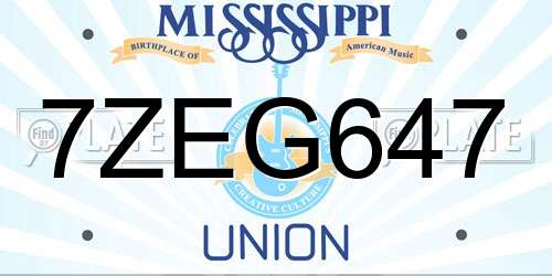 7ZEG647 Mississippi License Plate