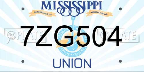 7ZG504 Mississippi License Plate