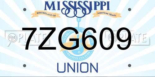 7ZG609 Mississippi License Plate